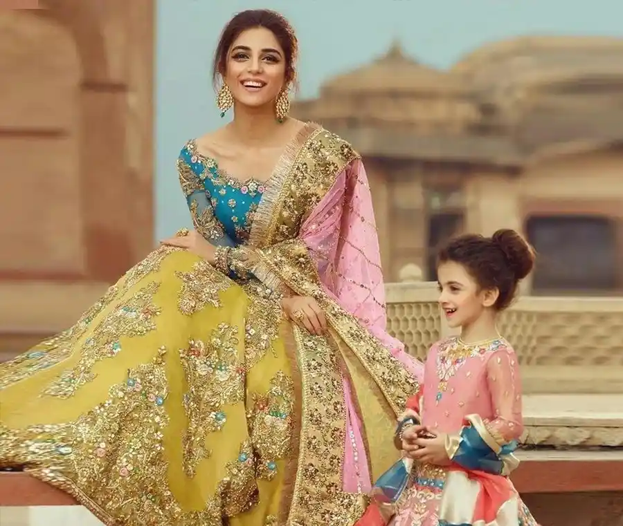 Yellow and Blue Bridal Lehenga Choli