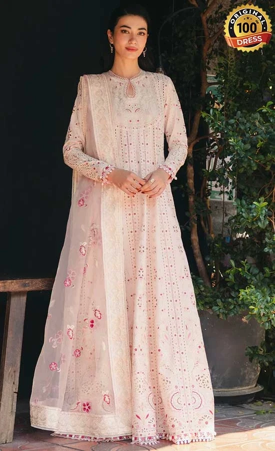 Afrozeh Embroidered Dyed Lawn Khamoshi Dress (2)